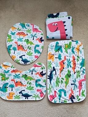 Kids Bathroom Decor Dinosaur Shower Curtain Bath Mat Toilet Mat And Cover Unisex